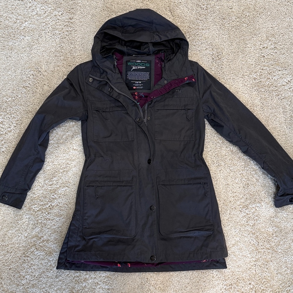 Woods Canada Dark gray, charcoal light weight Hooded Jacket. Girls size XS. NWOT